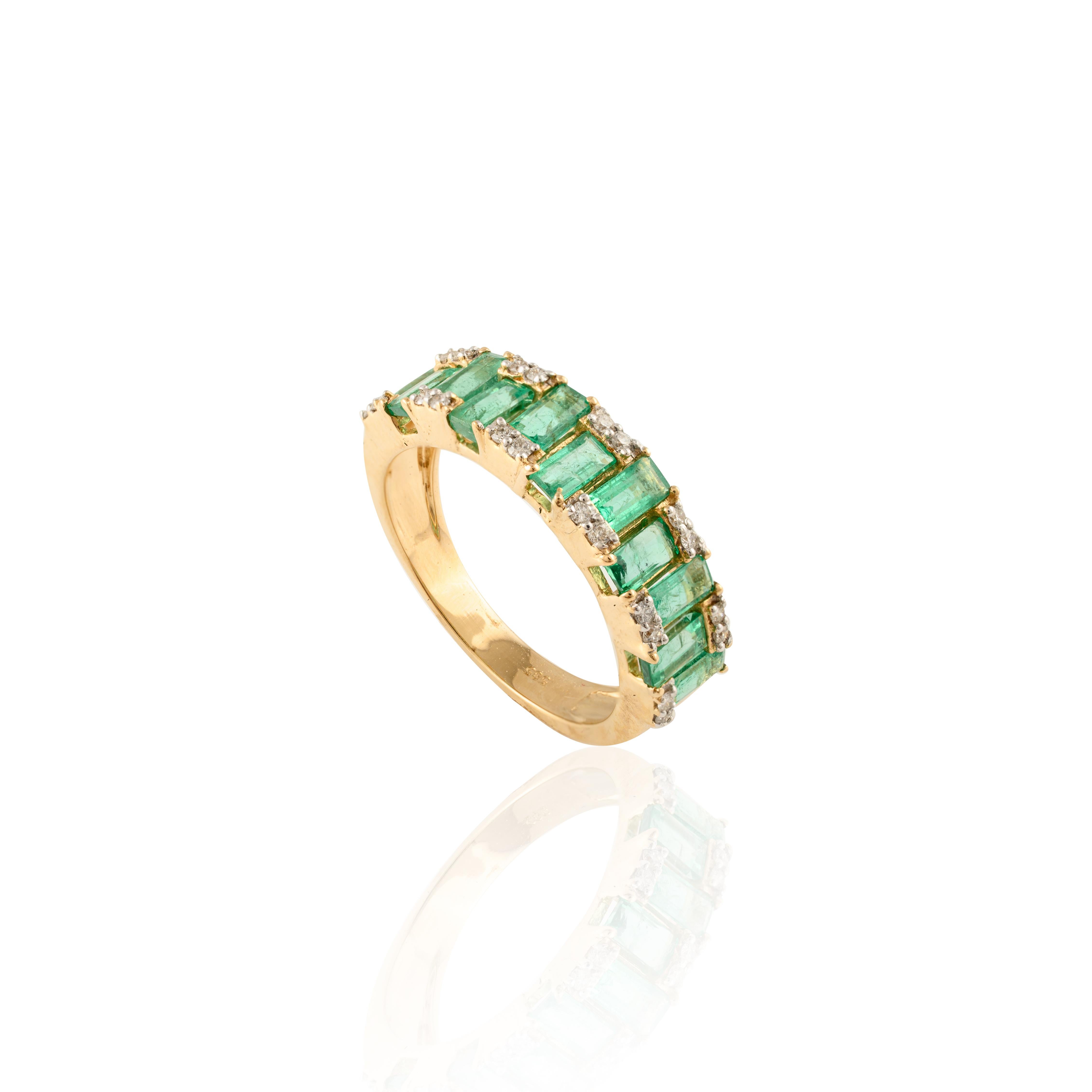 For Sale:  Natural Emerald Engagement Ring with Diamonds 14k Solid Yellow Gold Certified 6