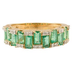 Natural Emerald Engagement Ring with Diamonds 14k Solid Yellow Gold Certified
