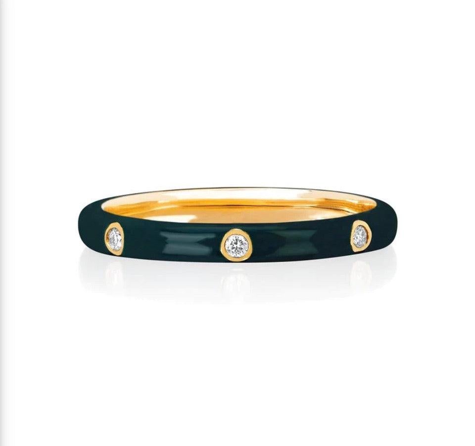 Round Cut Stackable Enamel Diamond Band in 18K Yellow Gold Pre Order Yours Today!! For Sale