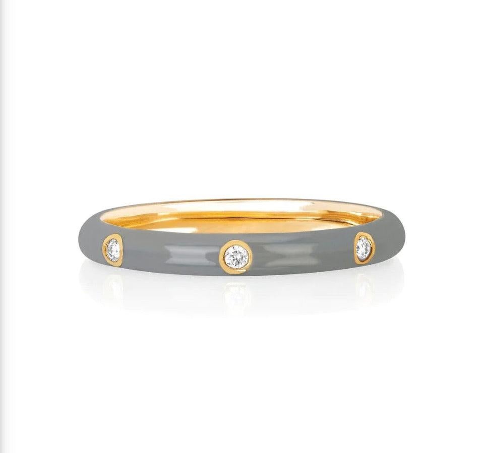 Stackable Enamel Diamond Band in 18K Yellow Gold Pre Order Yours Today!! In Good Condition For Sale In New York, NY