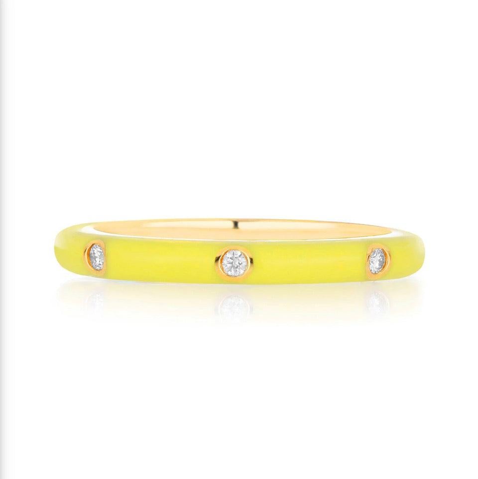 Stackable Enamel Diamond Band in 18K Yellow Gold Pre Order Yours Today!! For Sale 2
