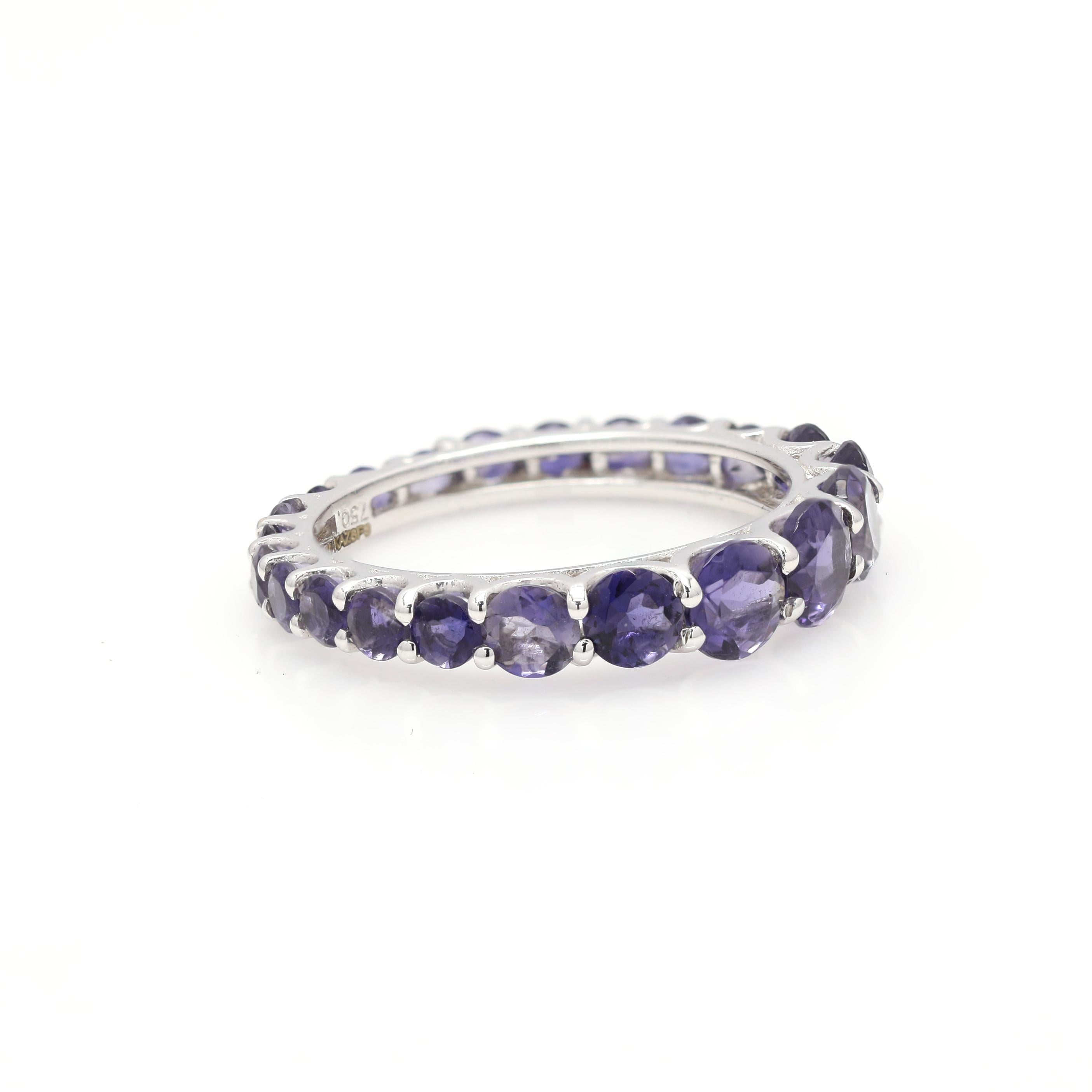 For Sale:  Stackable Eternity 2.27ct Iolite Gemstone Band Ring in 18k White Gold Settings 2