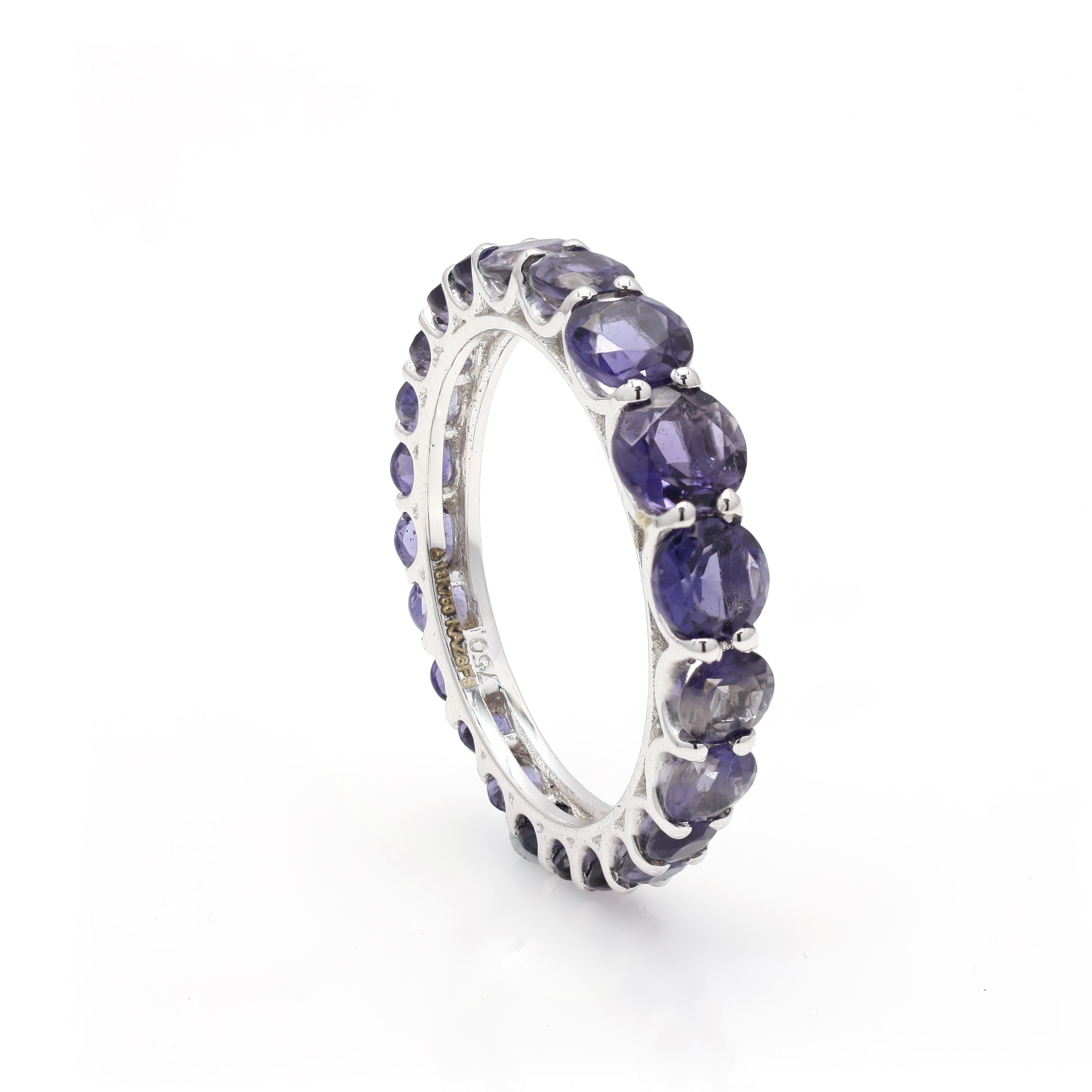 For Sale:  Stackable Eternity 2.27ct Iolite Gemstone Band Ring in 18k White Gold Settings 3