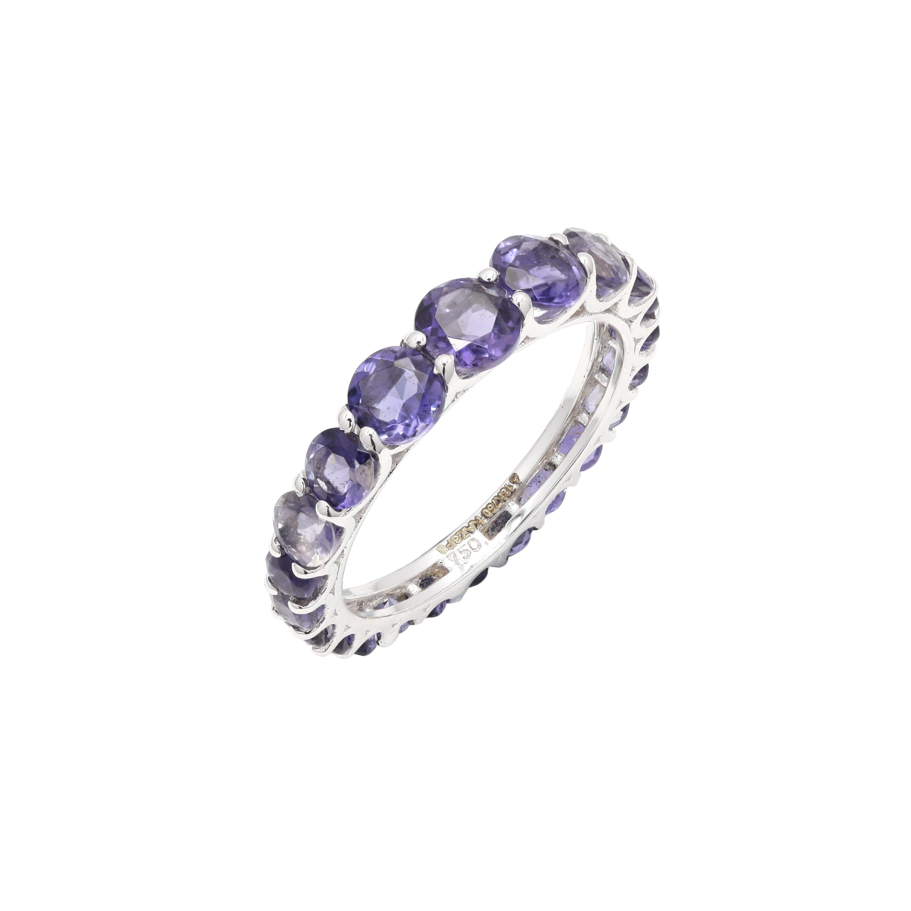 For Sale:  Stackable Eternity 2.27ct Iolite Gemstone Band Ring in 18k White Gold Settings 4