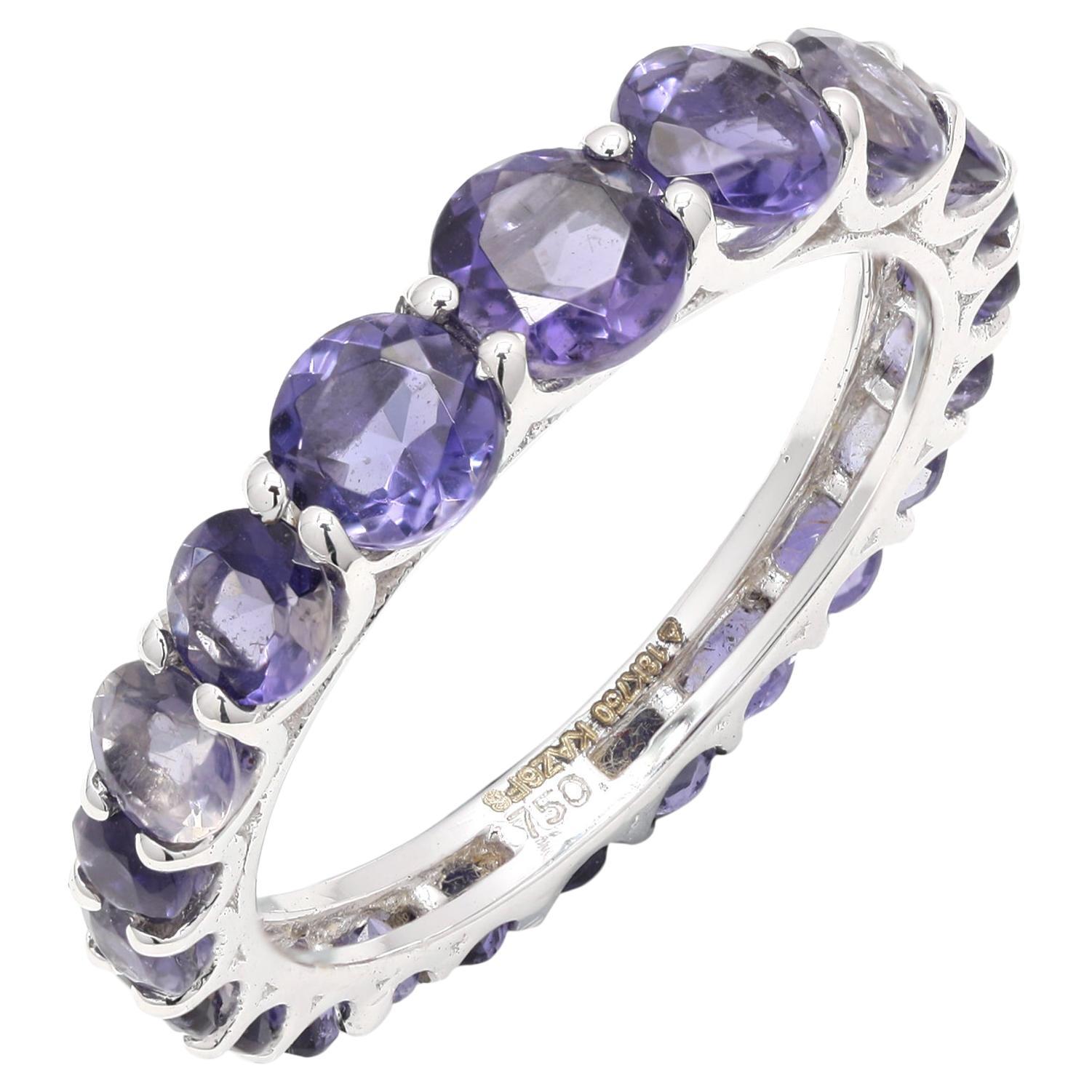 Stackable Eternity 2.27ct Iolite Gemstone Band Ring in 18k White Gold Settings