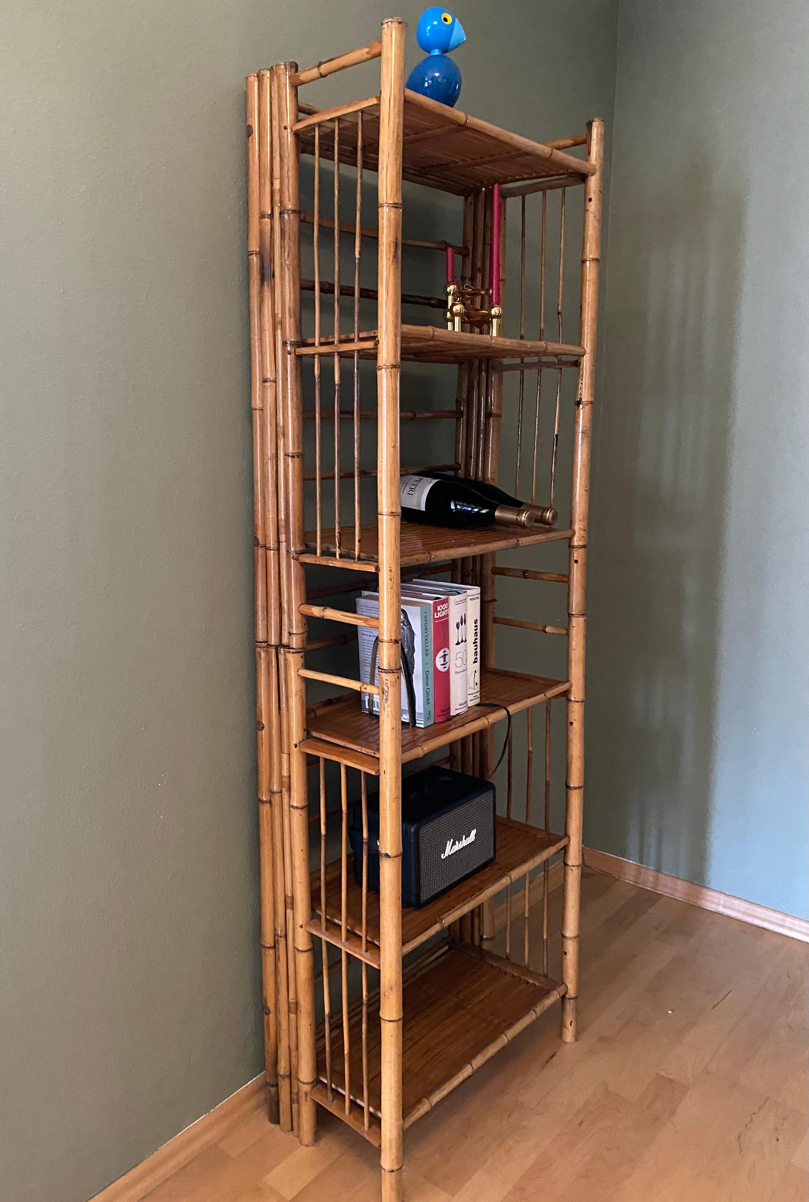 Mid-20th Century Stackable & Foldable Bamboo Shelving Unit, Italy, 1960s