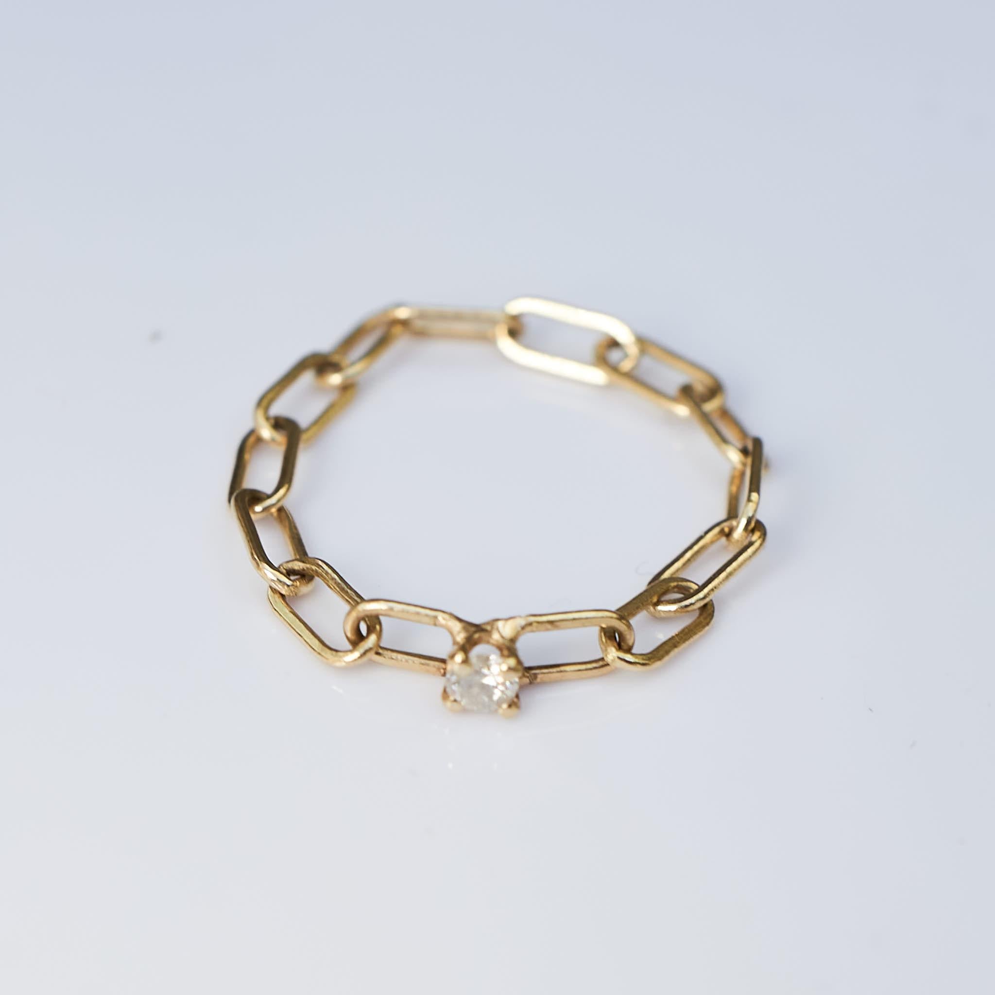 Contemporary White Diamond Chain Ring Gold Stackable For Sale
