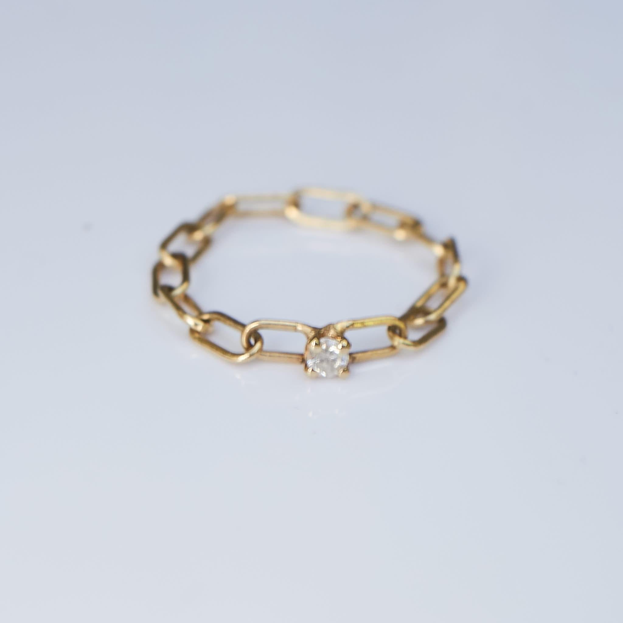 Women's White Diamond Chain Ring Gold Stackable For Sale