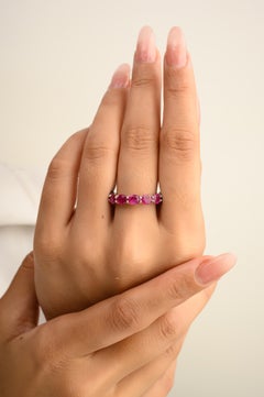 Stackable Half Ruby and Blue Sapphire Band Ring in 14k Solid White Gold