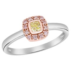 Stackable Halo Ring with Green Cushion Center  Accented by Argyle Pink Diamond