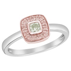 Stackable Halo Ring with Greenish Yellow Cushion Accented by Argyle Pink Diamond