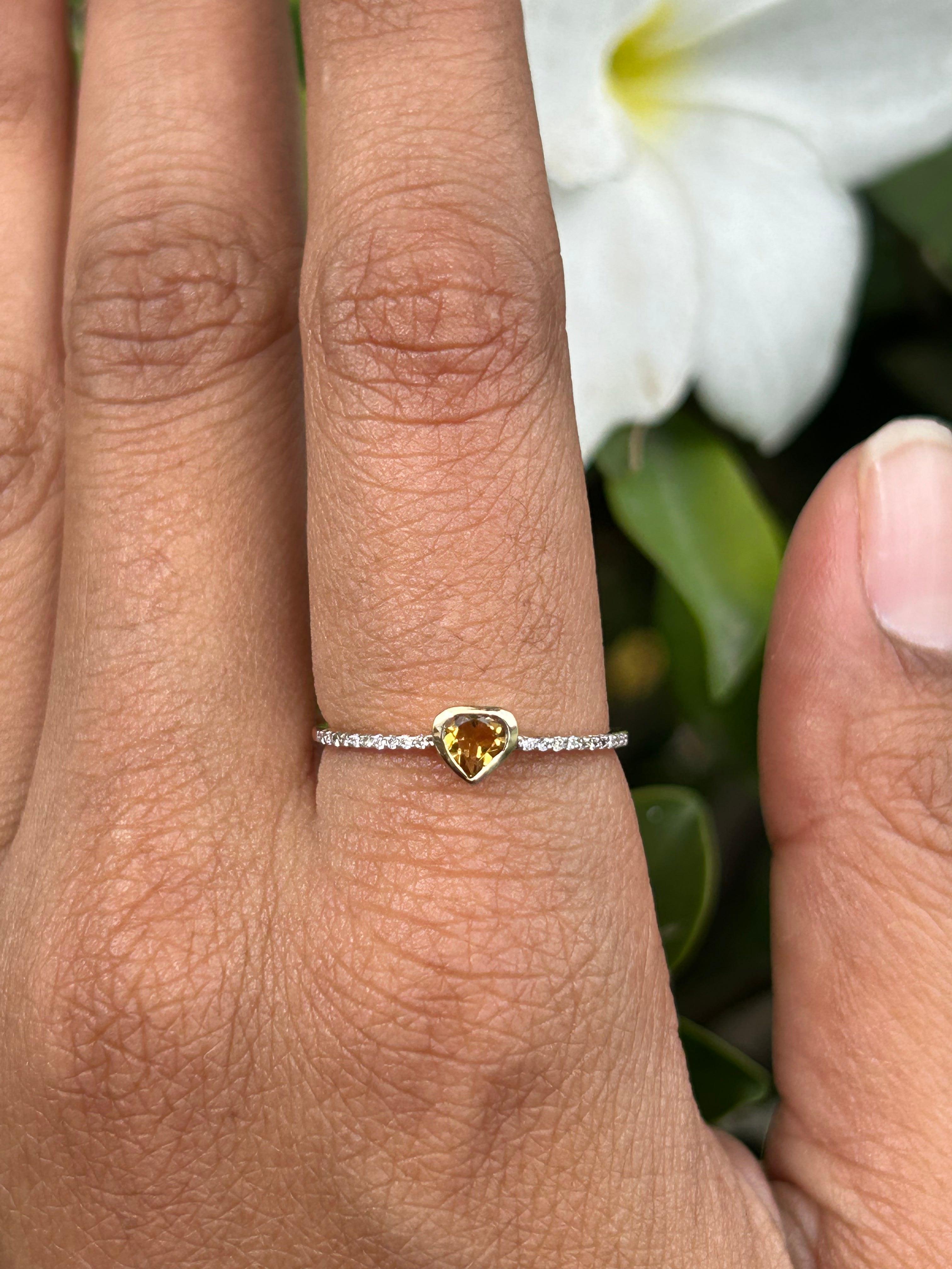 For Sale:  Stackable Heart Cut Citrine Ring with Diamonds in 14k Solid Yellow Gold 2