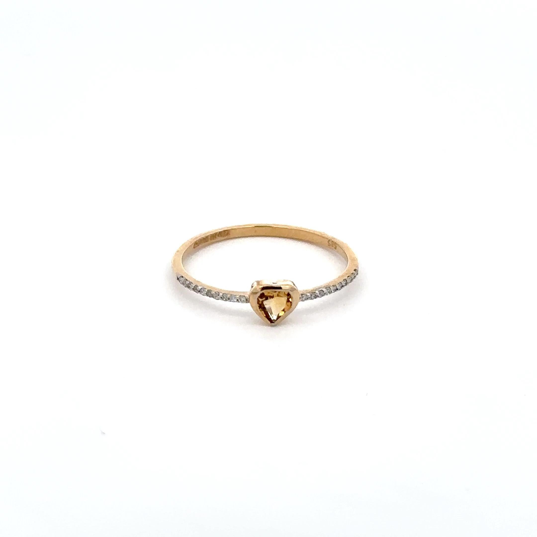 For Sale:  Stackable Heart Cut Citrine Ring with Diamonds in 14k Solid Yellow Gold 5