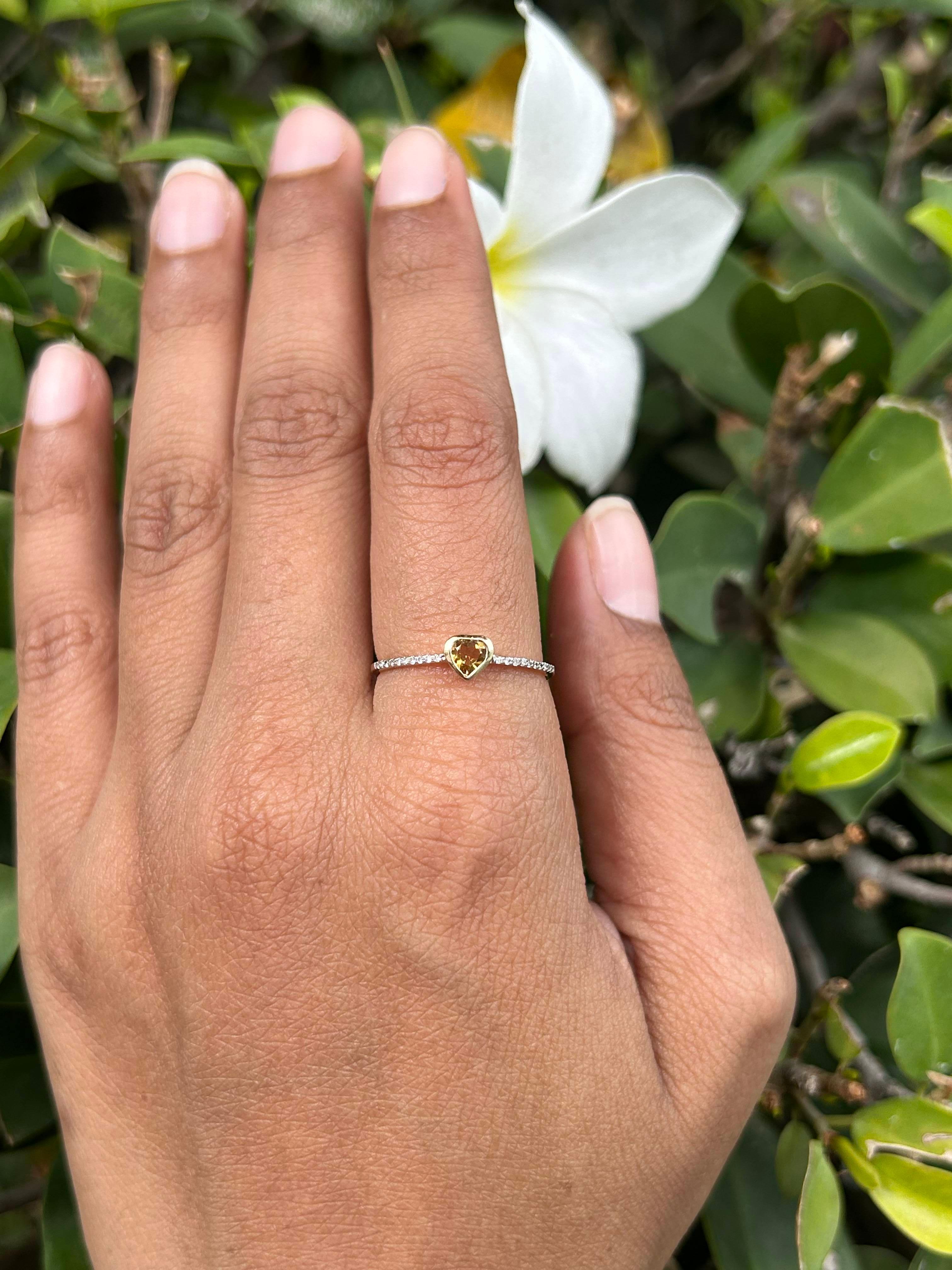 For Sale:  Stackable Heart Cut Citrine Ring with Diamonds in 14k Solid Yellow Gold 6