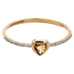Stackable Heart Cut Citrine Ring with Diamonds in 14k Solid Yellow Gold