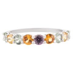 Stackable Light Color Multi Gemstone Half Eternity Band Ring in 14k White Gold