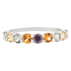 Multi Gemstone Stackable Half Promise Band Ring for Her in 14k Solid White Gold