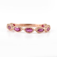 Stackable Marquise Natural Ruby Half Eternity Band 18 Karat Solid Rose Gold