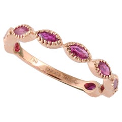 Stackable Marquise Natural Ruby Half Eternity Band 18 Karat Solid Rose Gold