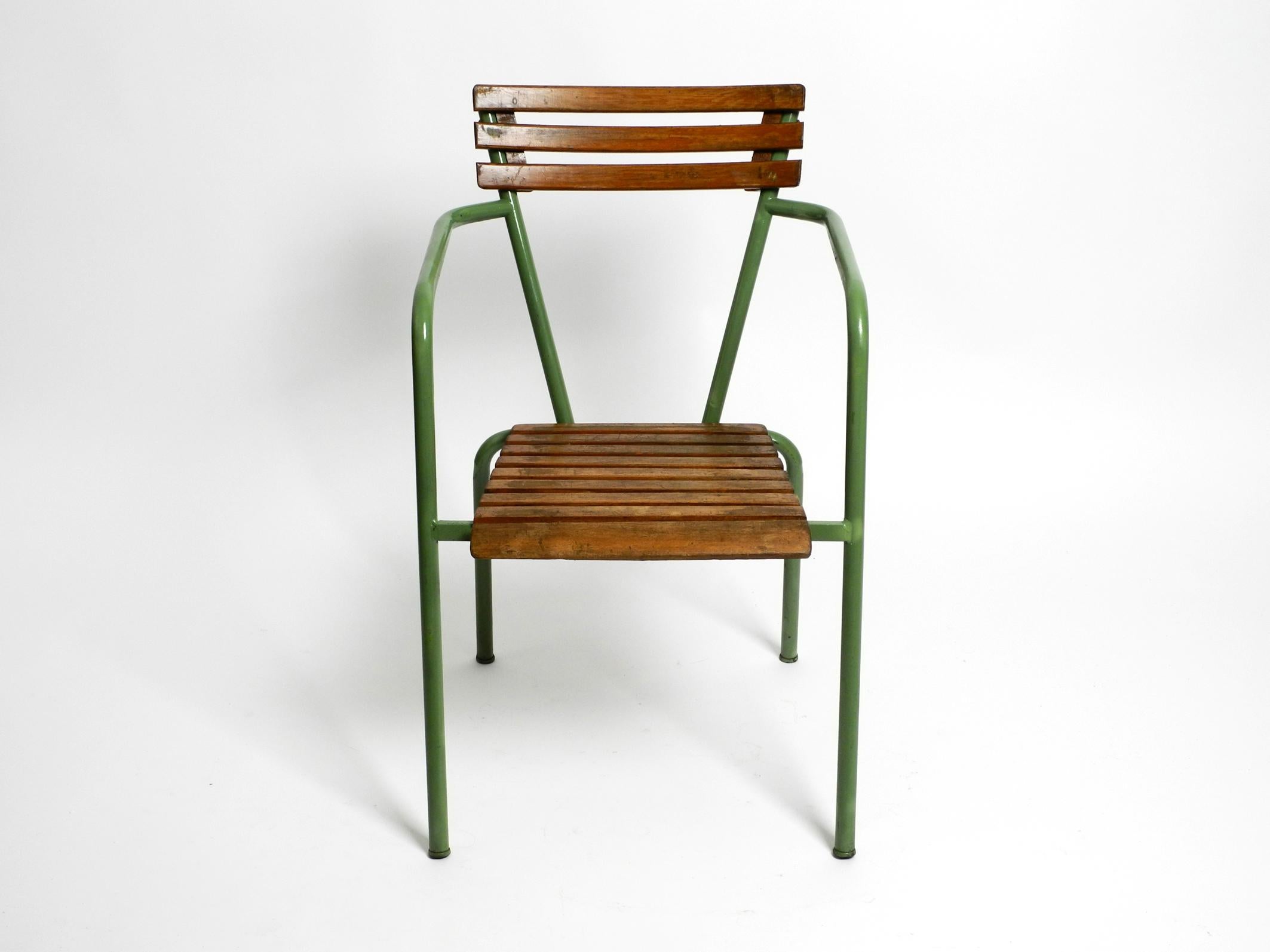 Stackable Mid Century bistro armchairs made of metal and wood - Made in Italy For Sale 7