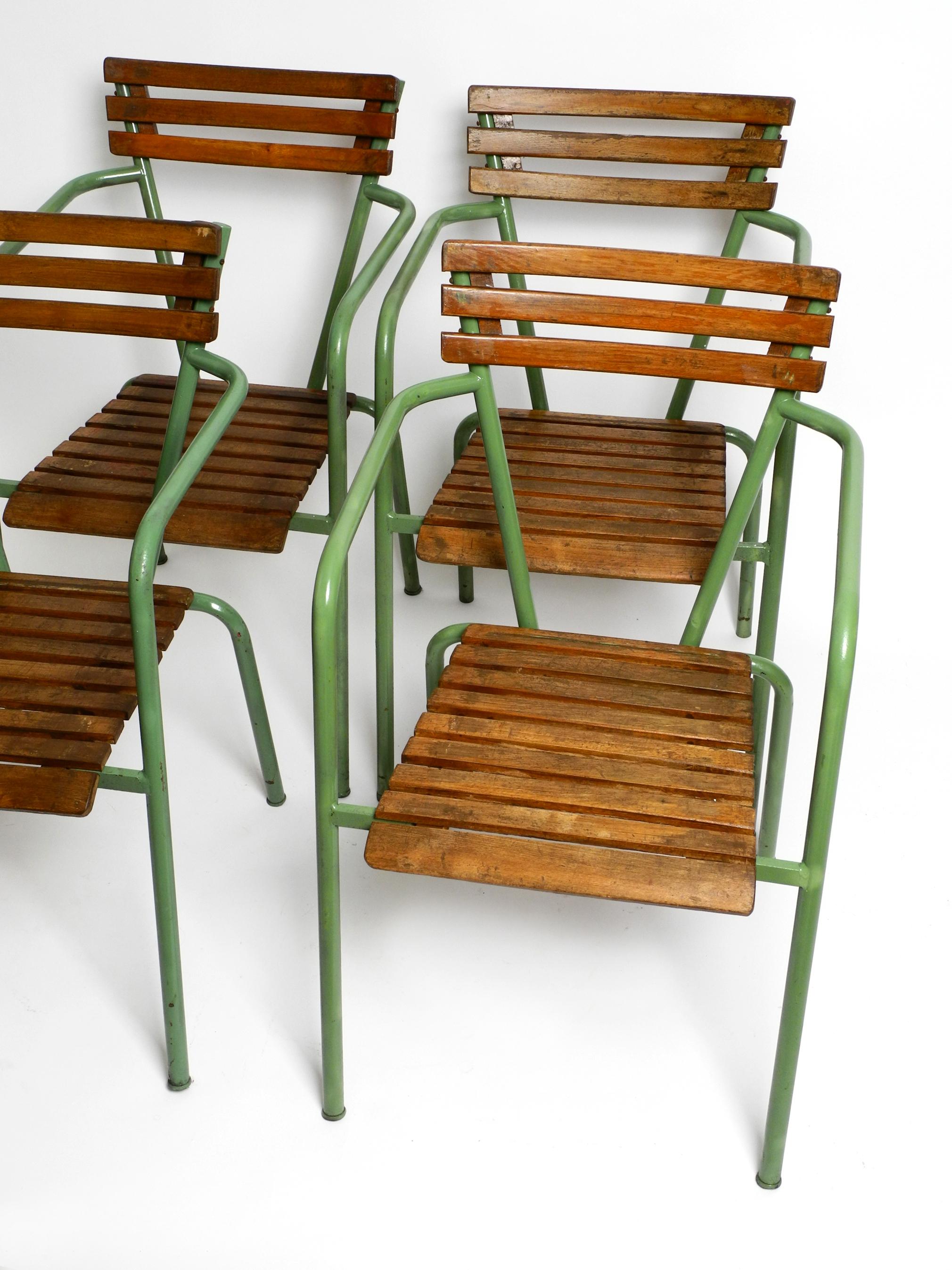 Italian Stackable Mid Century bistro armchairs made of metal and wood - Made in Italy For Sale