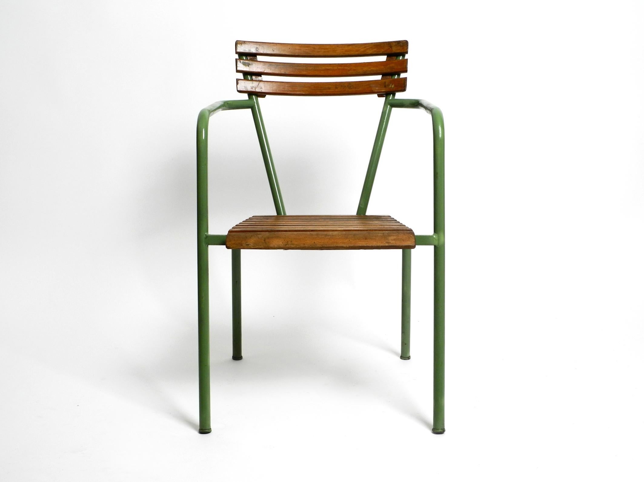 Stackable Mid Century bistro armchairs made of metal and wood - Made in Italy In Good Condition For Sale In München, DE