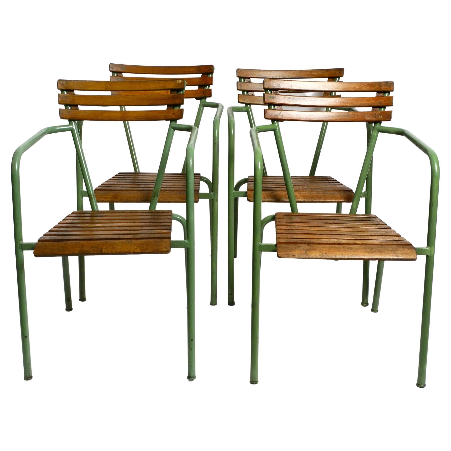 Stackable Mid Century bistro armchairs made of metal and wood - Made in Italy For Sale