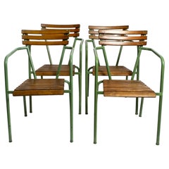Stackable Mid Century bistro armchairs made of metal and wood - Made in Italy
