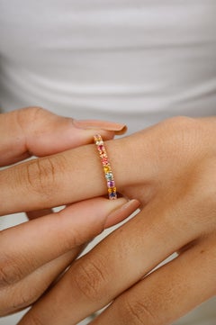 Stackable Multi Color Sapphire Eternity Band Ring Crafted in 14 Solid Rose Gold