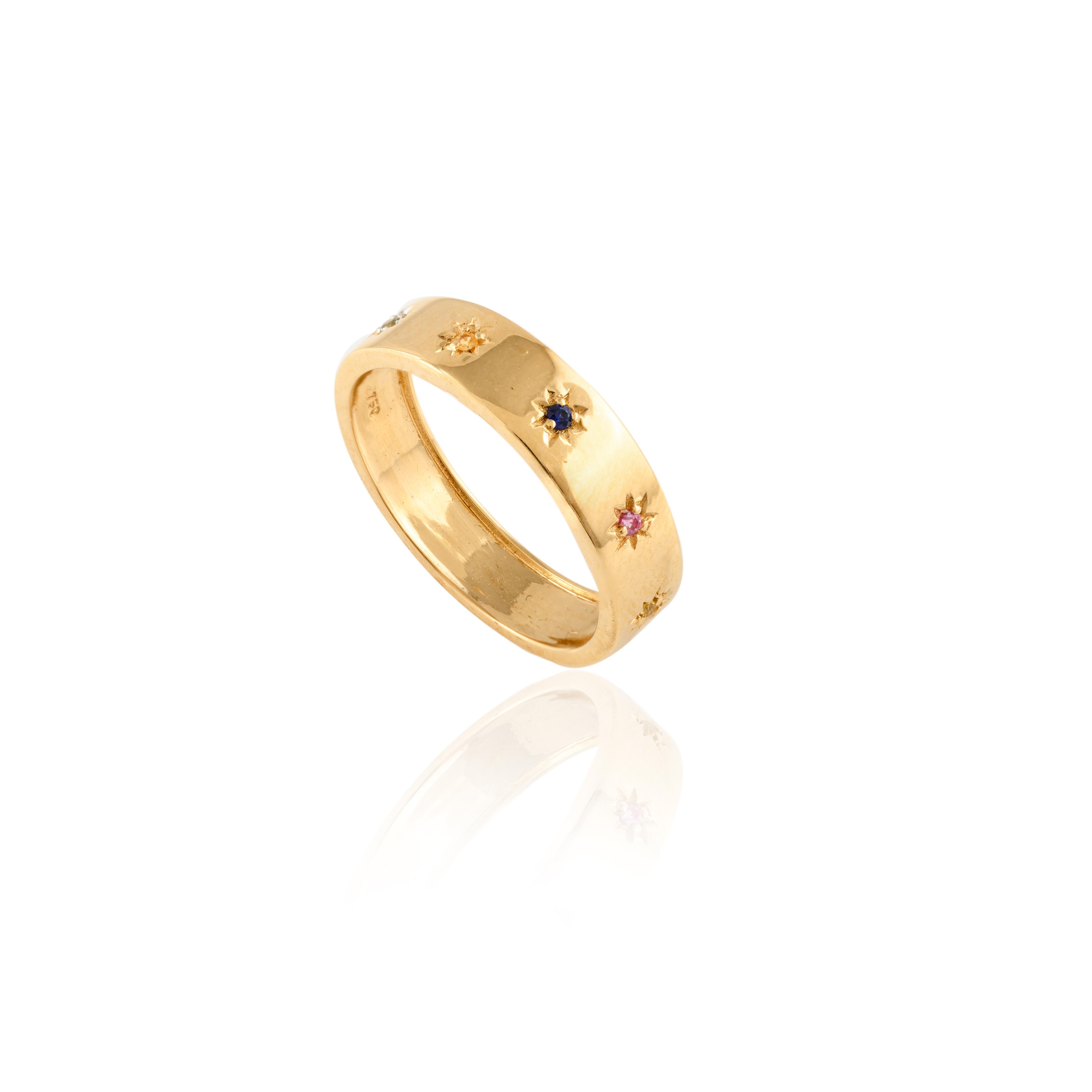 Im Angebot: Starburst Multi Saphir Nieten-Ring aus 18 Karat massivem Gelbgold mit Saphiren () 6