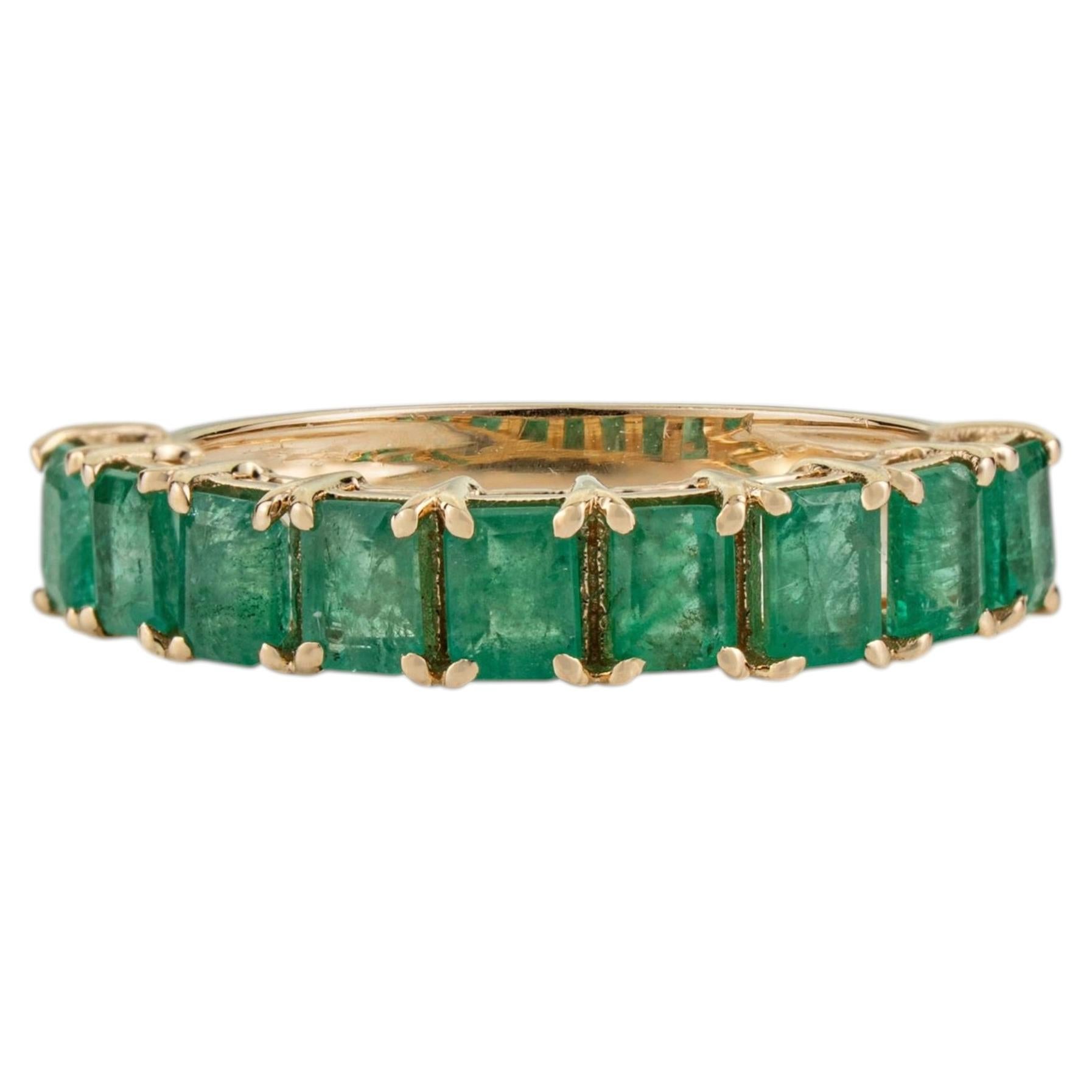 Stackable Natural Emerald Half Eternity Band Ring 1.59ct in 14K Yellow Gold