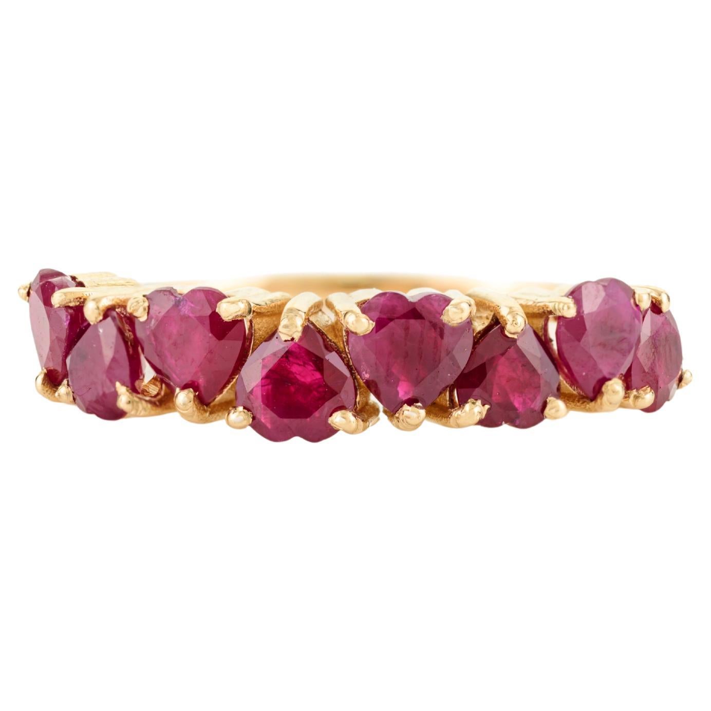 Stackable Natural Heart Ruby Band Ring for Girlfriend in 18k Yellow Gold