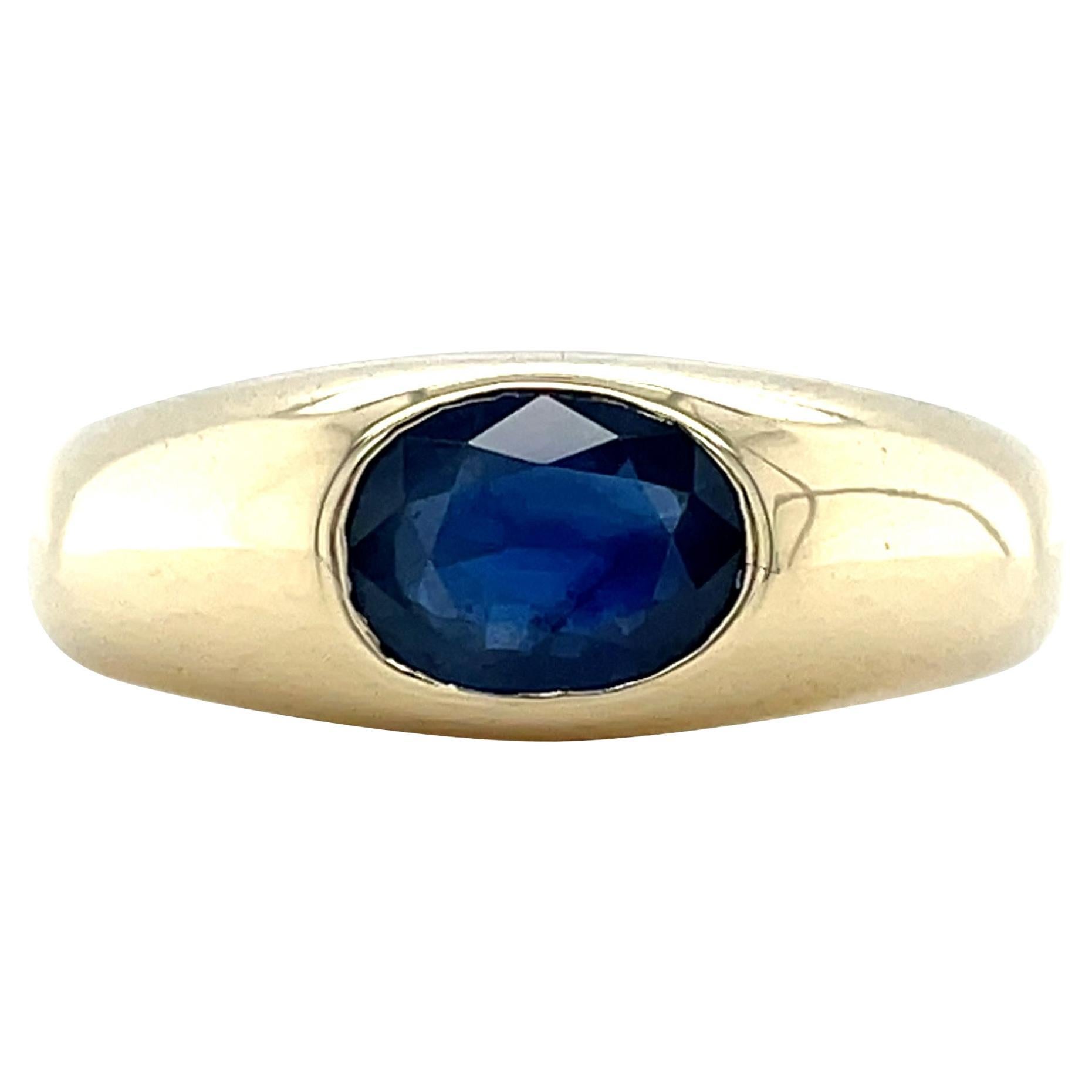 Anello impilabile con zaffiro naturale, fascia di zaffiri blu ovali East West, giallo 14 carati