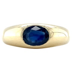 Vintage Stackable Natural Sapphire Ring, East West Oval Blue Sapphire Band, 14K Yellow