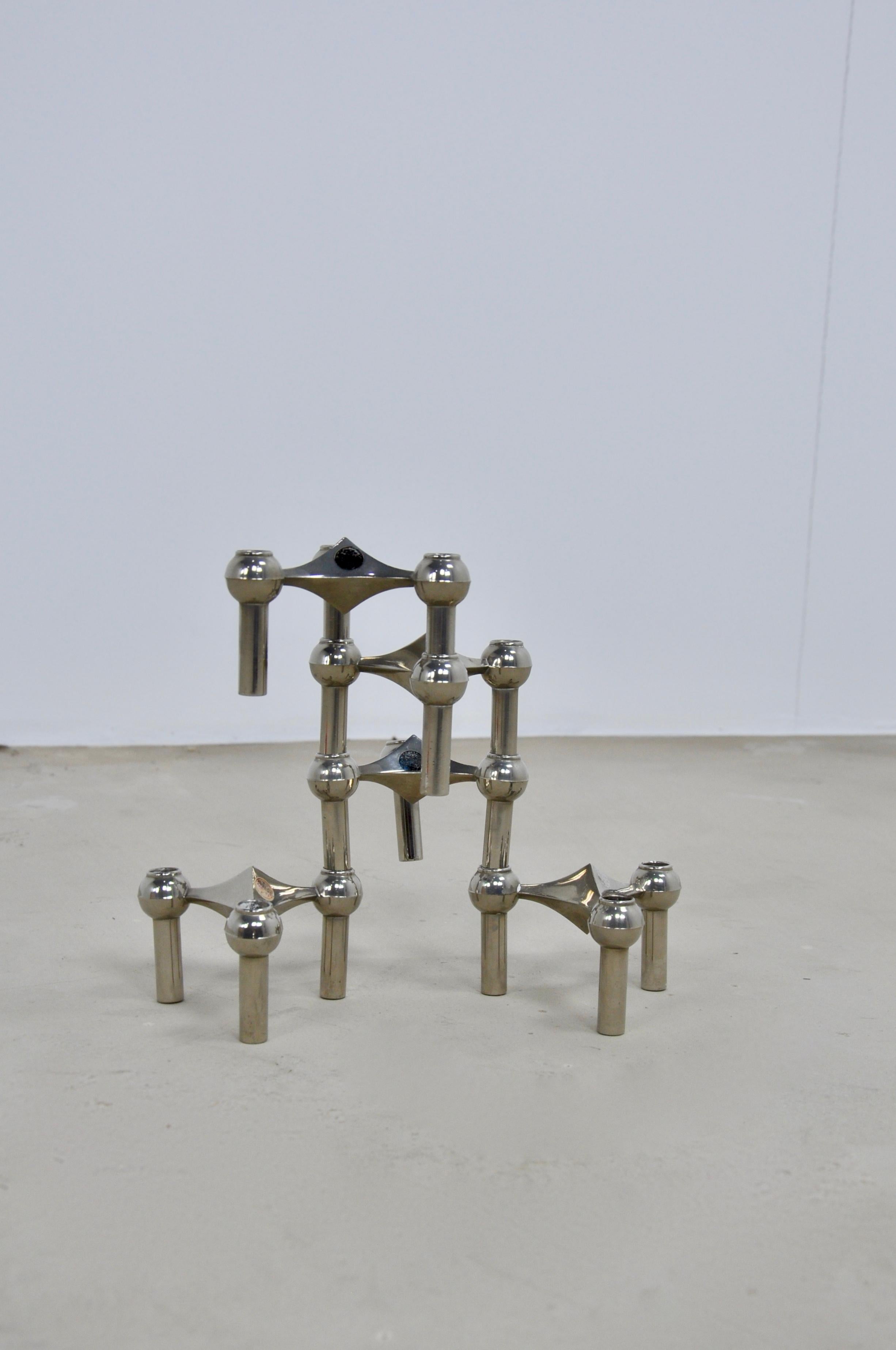 Stackable Nickel Candleholder by Fritz Nagel and Ceasar Stoffi for BMF/Nagel, 19 In Good Condition In Lasne, BE