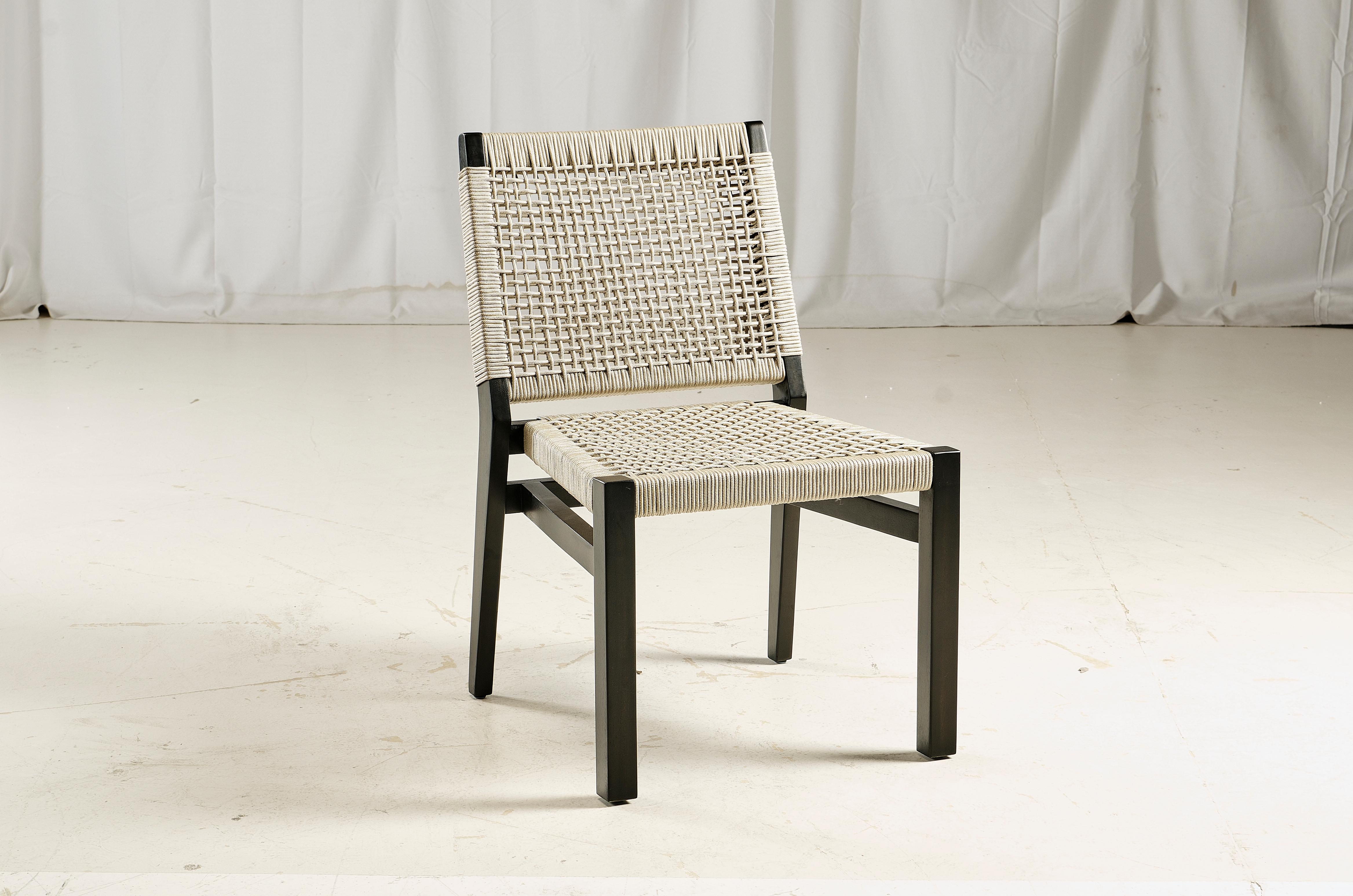 Contemporary Stackable Outdoor Dining Chairs, Acacia Wood / Rope For Sale