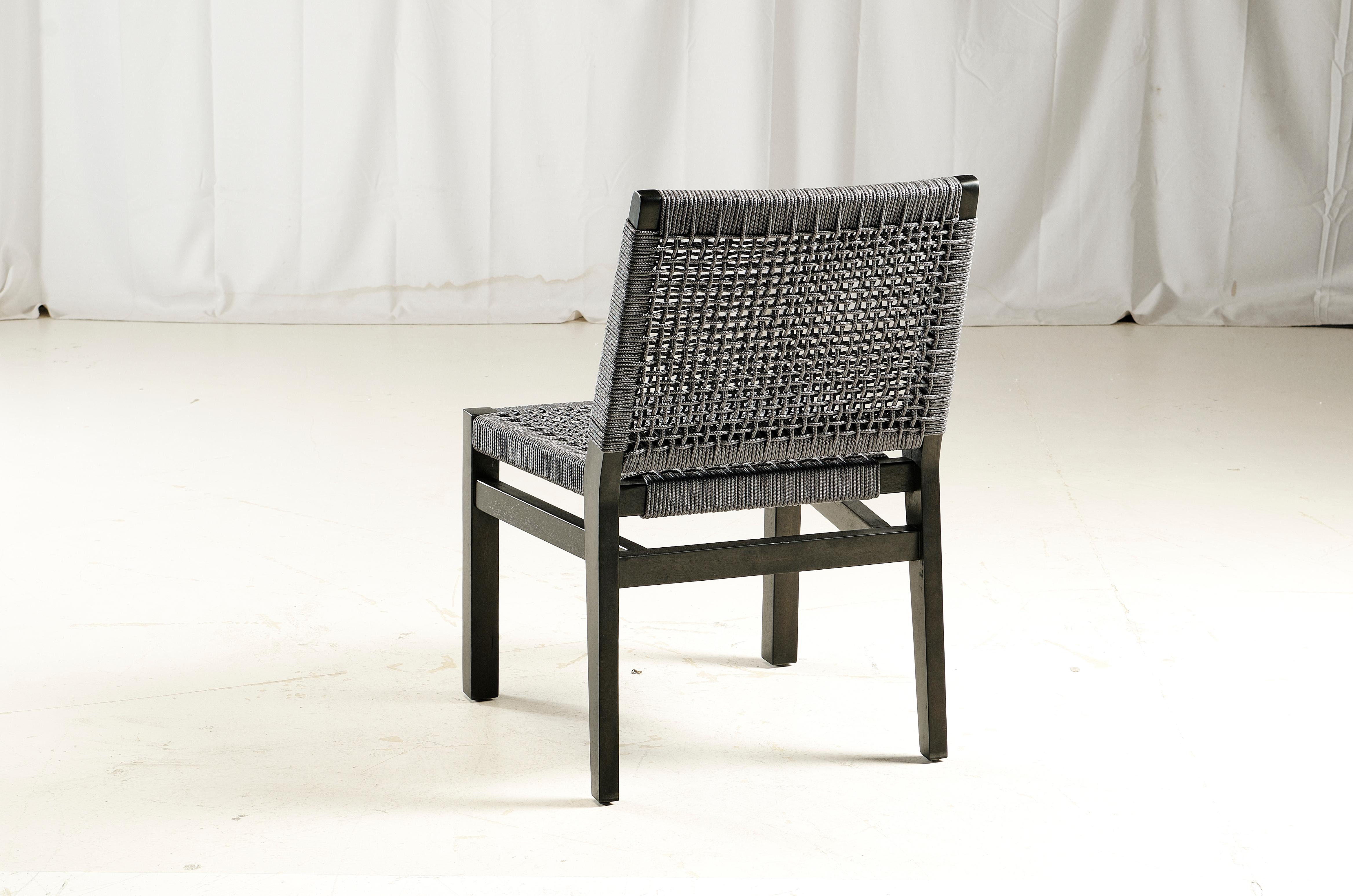 Stackable Outdoor Dining Chairs, Acacia Wood / Rope For Sale 5