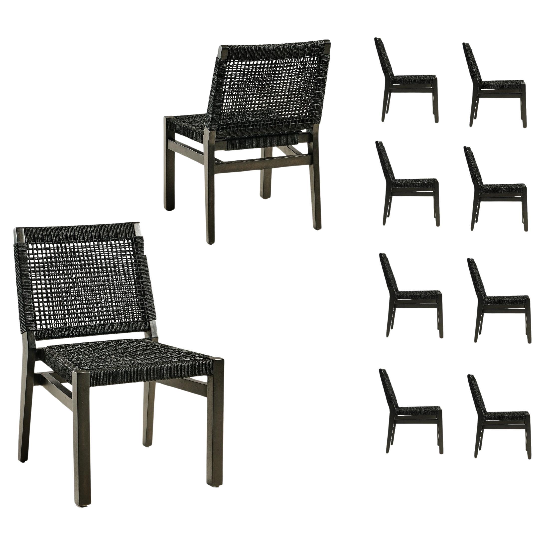 Stackable Outdoor Dining Chairs, Acacia Wood / Rope For Sale