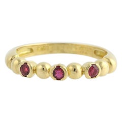 Vintage Stackable Paul Morelli Designer Band, 18K Yellow Gold Ring Genuine Ruby .33ctw