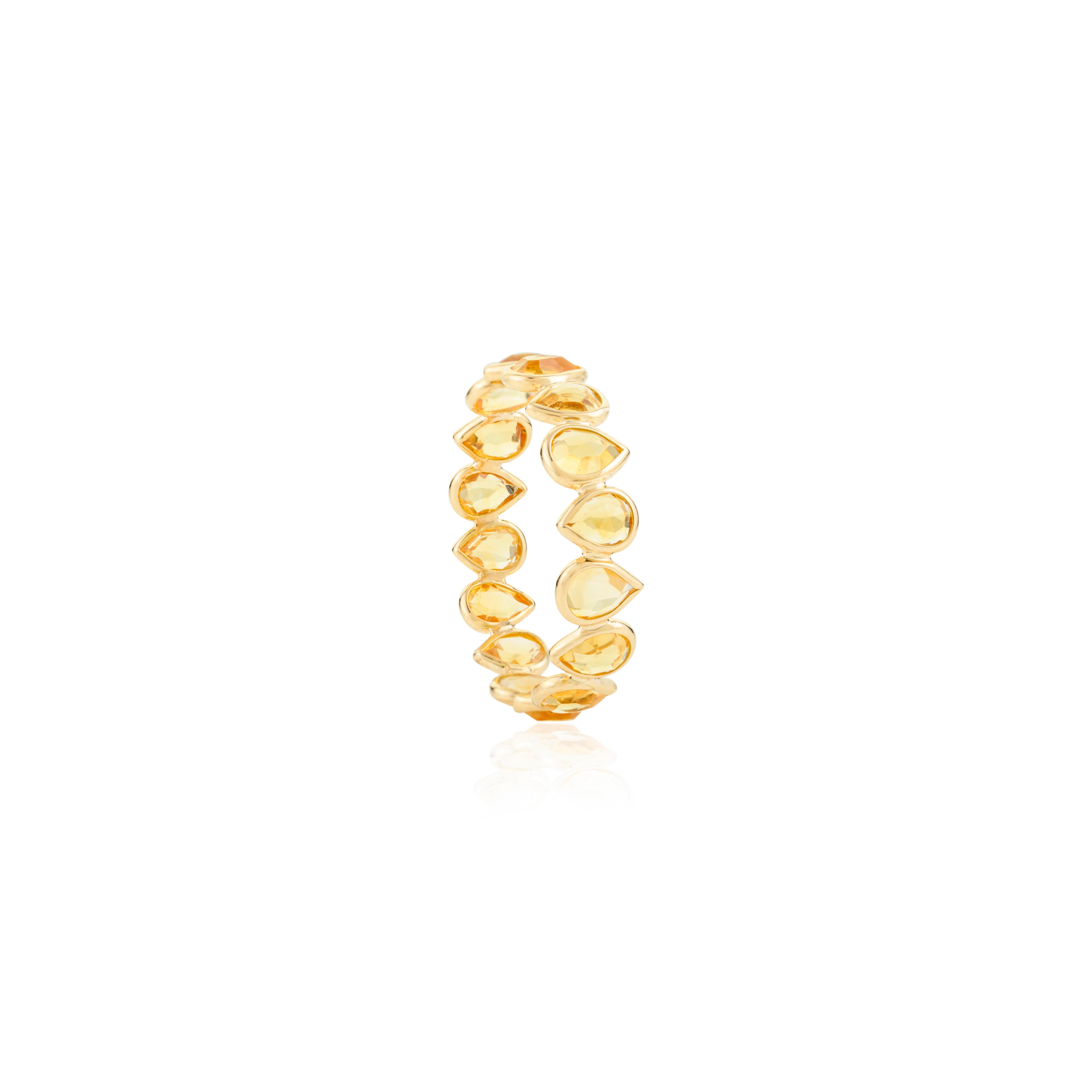En vente :  Bague empilable en or jaune 18 carats avec citrine naturelle taillée en poire 3