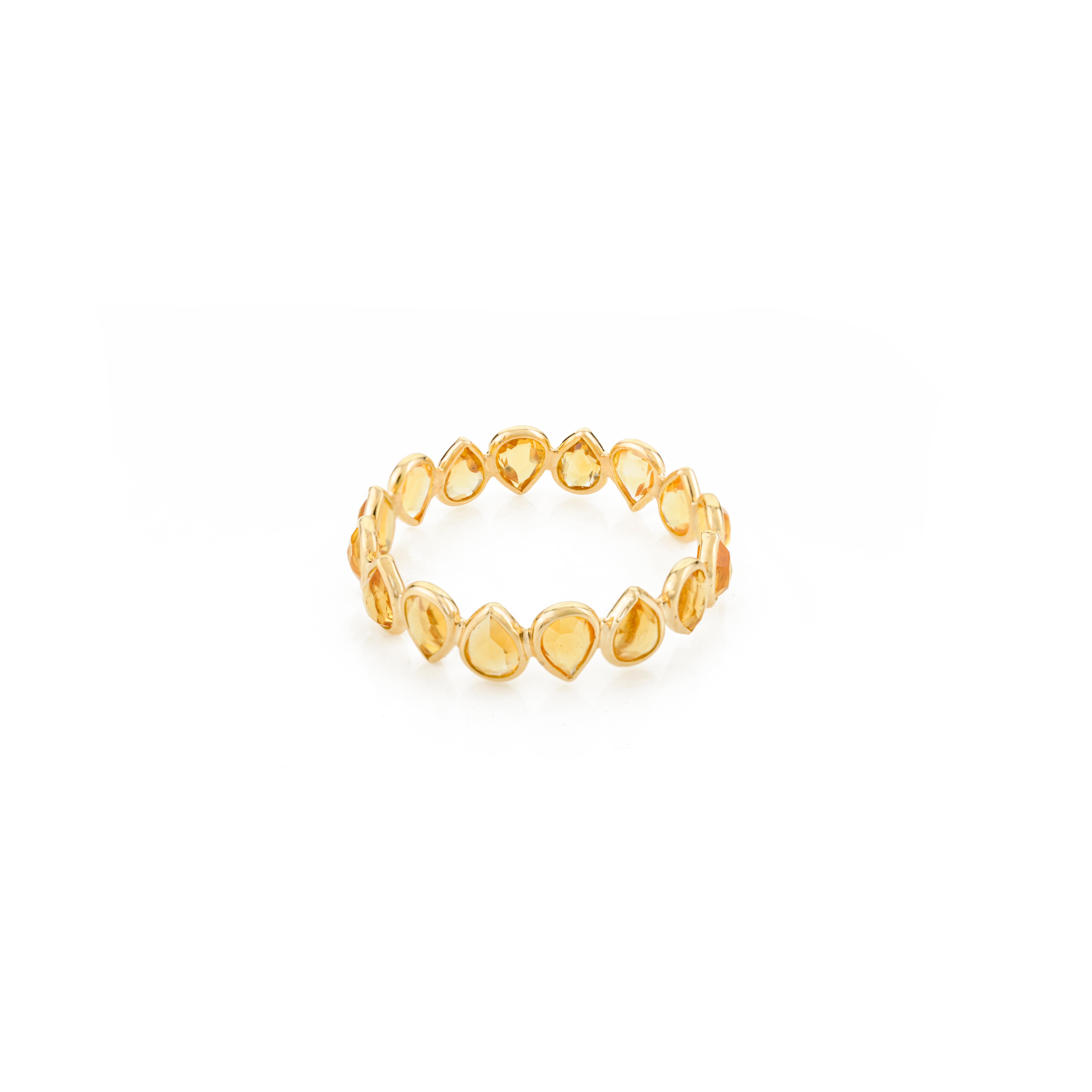 En vente :  Bague empilable en or jaune 18 carats avec citrine naturelle taillée en poire 5