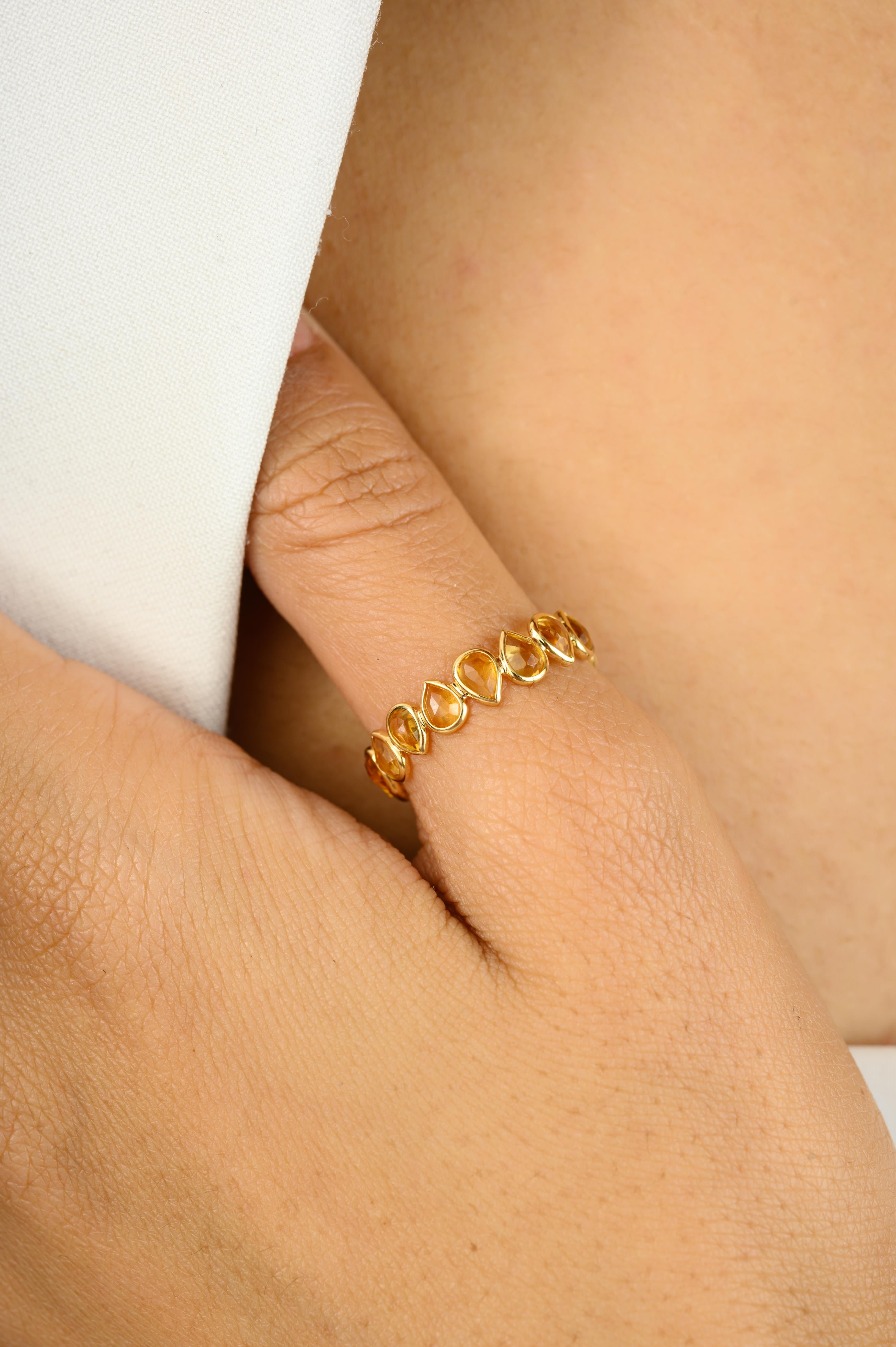 En vente :  Bague empilable en or jaune 18 carats avec citrine naturelle taillée en poire 6