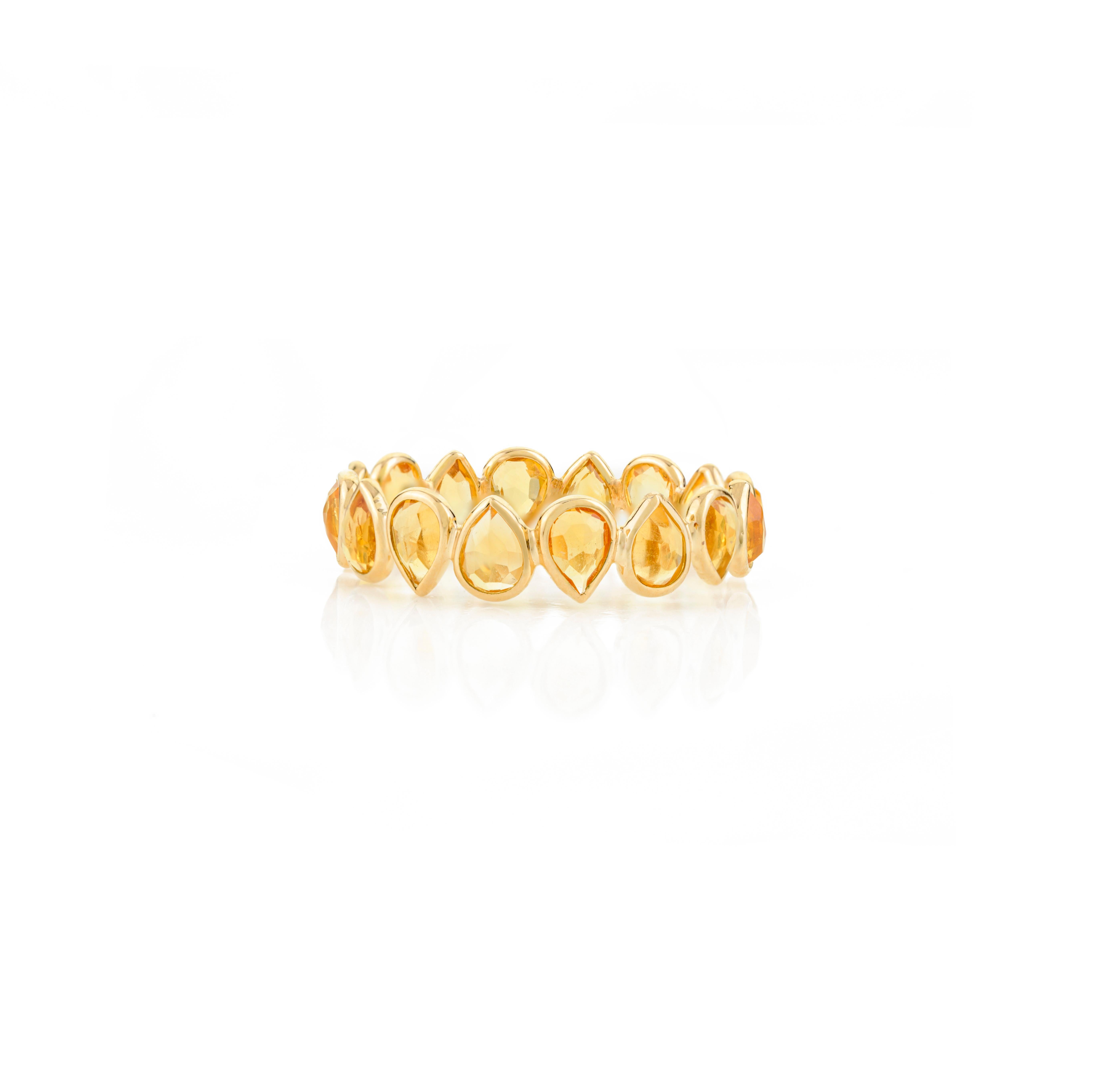 En vente :  Bague empilable en or jaune 18 carats avec citrine naturelle taillée en poire 7