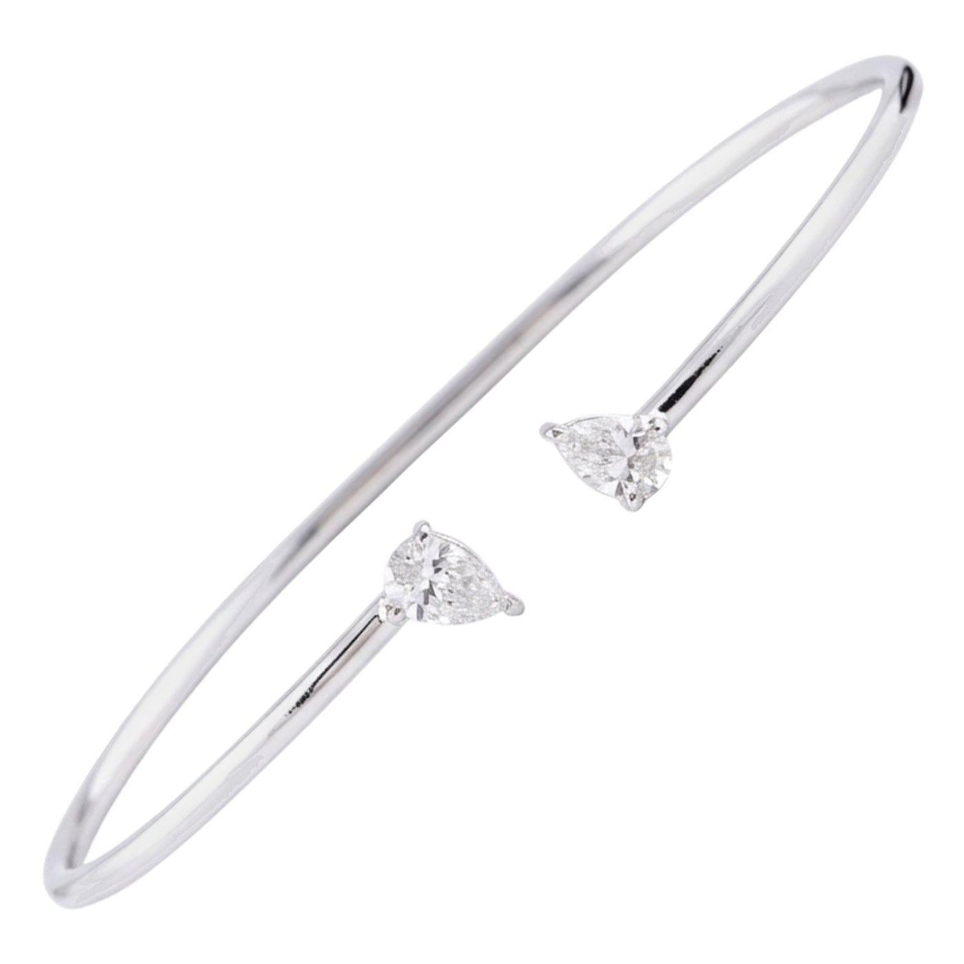 0.61 Ct Pear Cut Diamond Bracelet, 18K White Gold Open Cuff Bracelet for Her