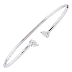 0.61 Ct Pear Cut Diamond Bracelet, 18K White Gold Open Cuff Bracelet for Her