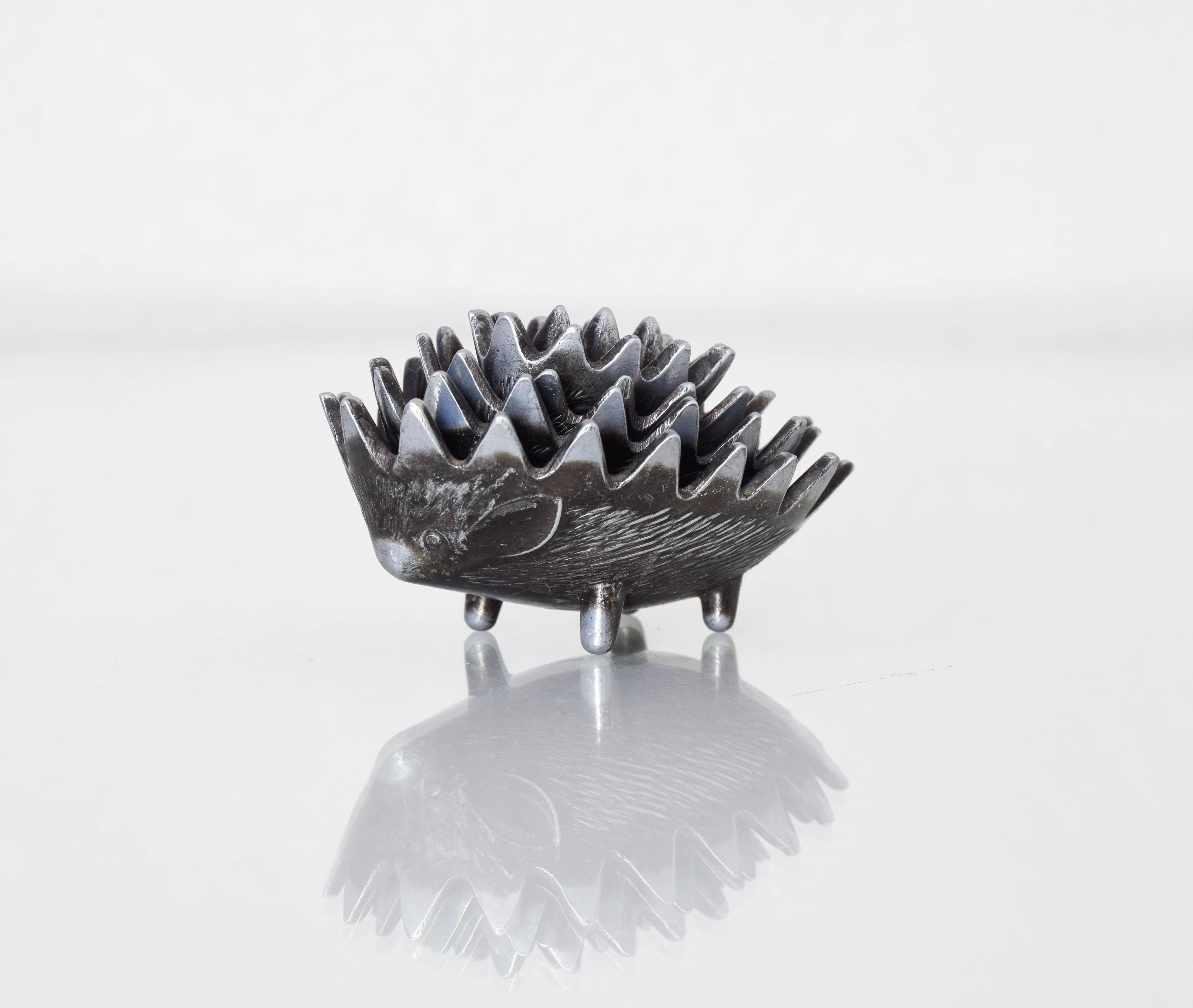 Mid-20th Century Stackable Peltre Hedgehog Ashtrays Attributed to Walter Bosse 50s