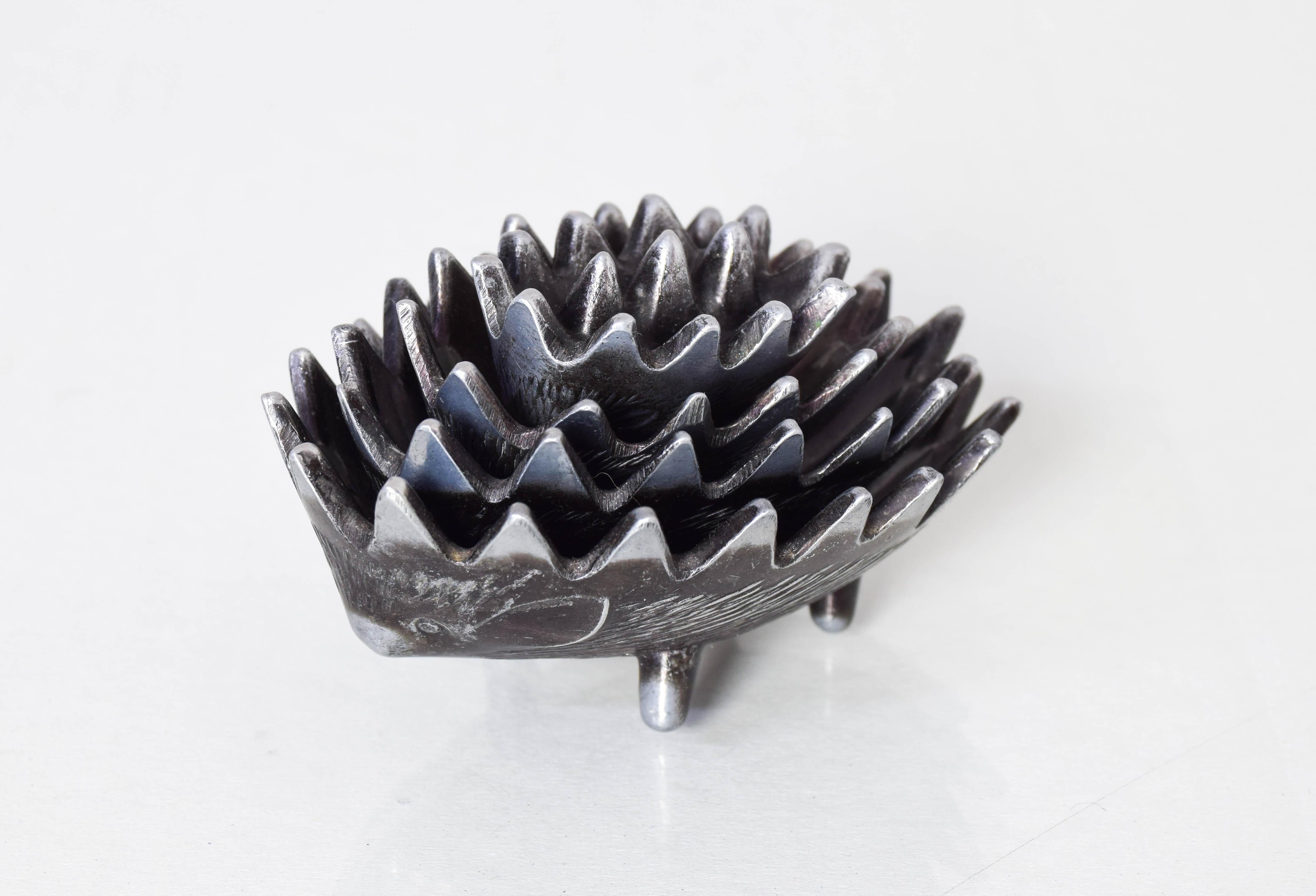 Pewter Stackable Peltre Hedgehog Ashtrays Attributed to Walter Bosse 50s