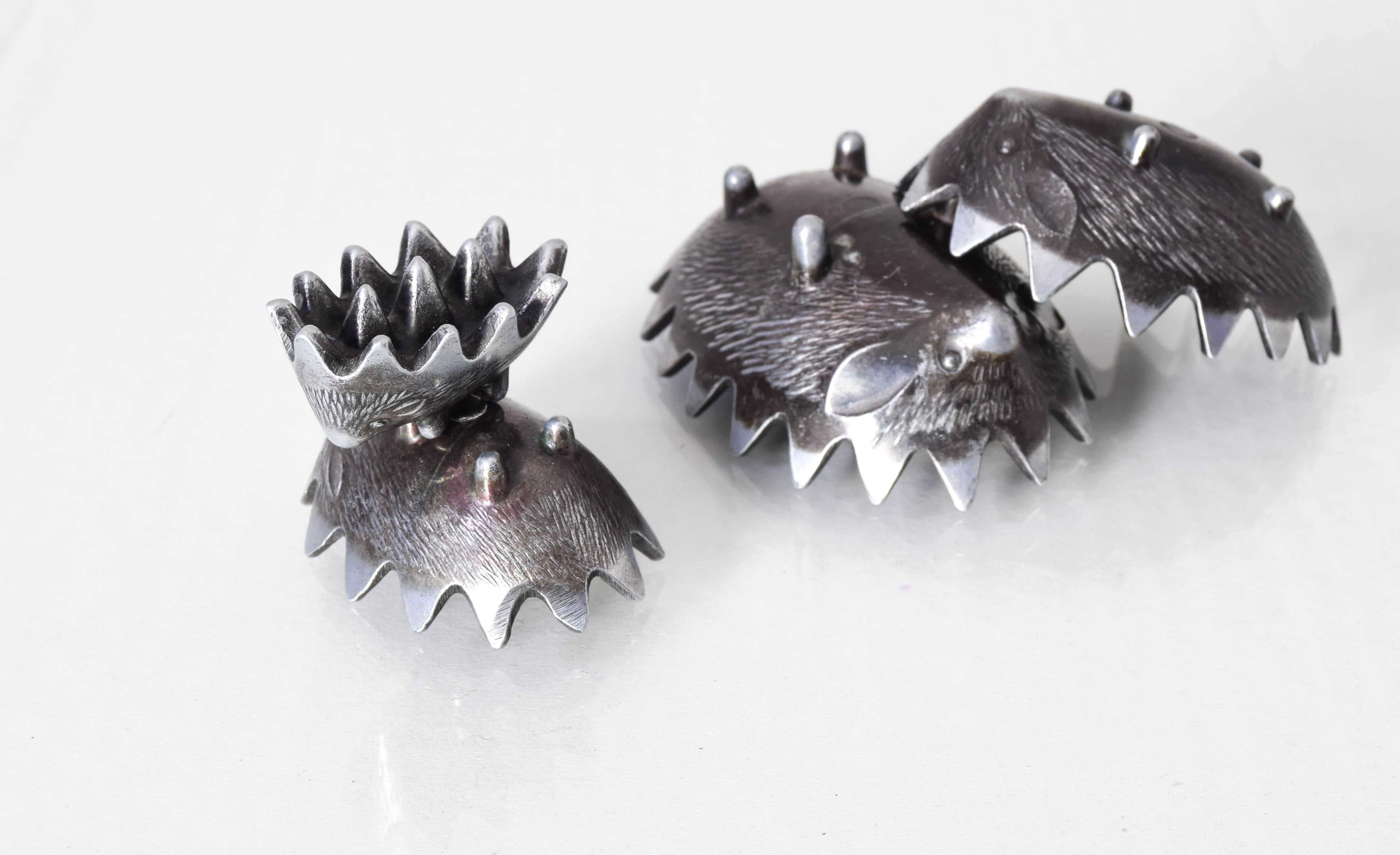 Stackable Peltre Hedgehog Ashtrays Attributed to Walter Bosse 50s 2