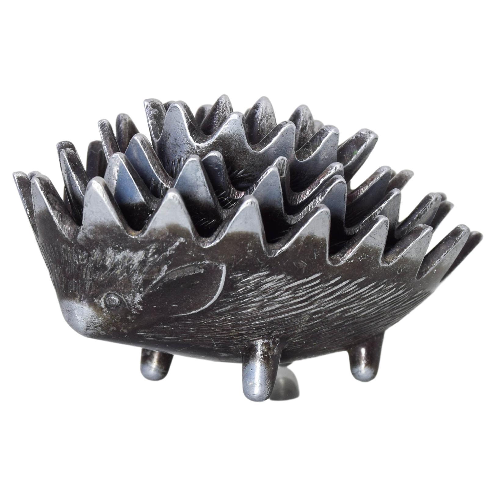 Stackable Peltre Hedgehog Ashtrays Attributed to Walter Bosse 50s