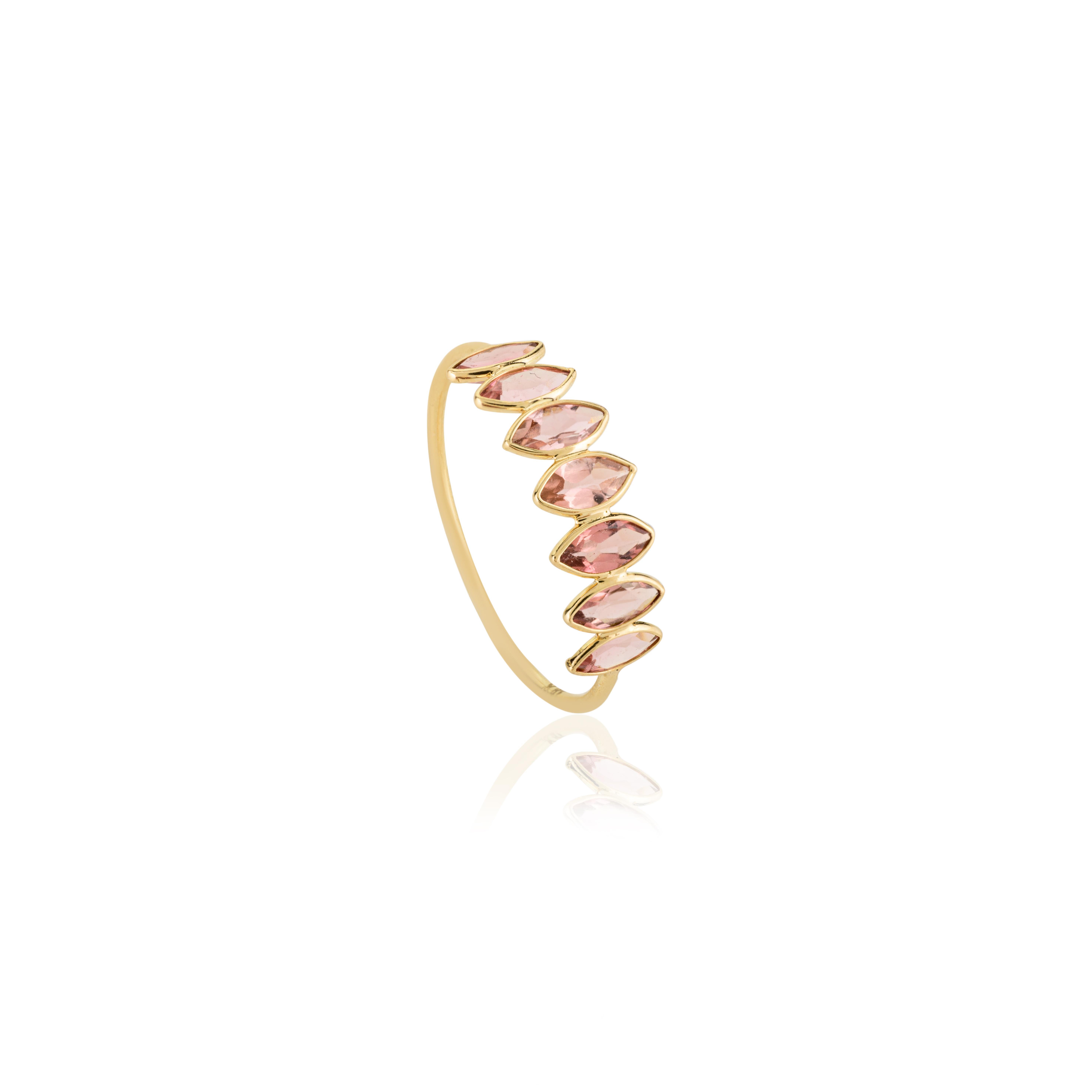 For Sale:  Stackable Pink Tourmaline Half Eternity Band Ring for Her in 18k Yellow Gold 3
